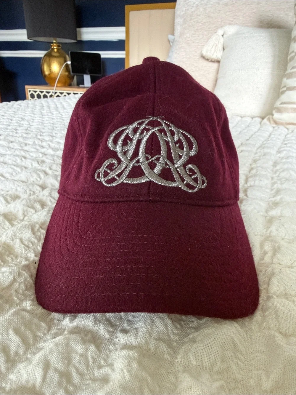 J. Crew Maroon Baseball Cap with Silver Embroidery
